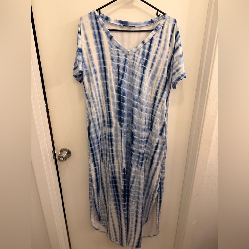 Blue and White Tie-Dye Maxi Dress